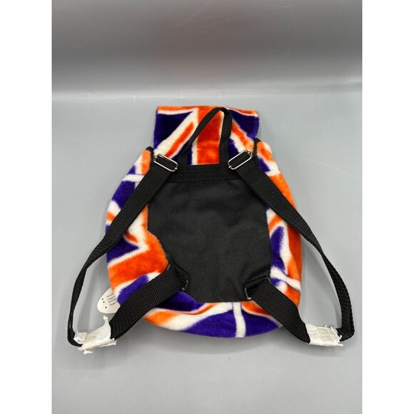 Union Jack Plush Backpack Zipper Pocket Small Pom Pom Key Ring Adjustable - Picture 7 of 16